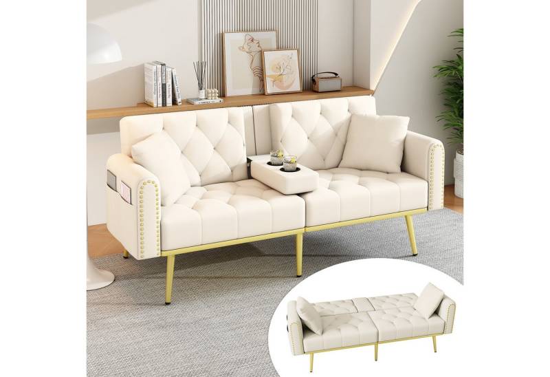KLAM HOME Schlafsofa Schlafsofa Ausklappbar Mit Verstellbarer Rückenlehne, 2 Sitzer Gästebett In Beige Velvet, Modernes Sofabett Mit Getränkehalter Für Wohnzimmer KLAM HOME Schlafsofa Schlafsofa Ausklappbar Mit Verstellbarer Rückenlehne, 2 Sitzer Gästebett In Beige Velvet, Modernes Sofabett Mit Getränkehalter Für Wohnzimmer von KLAM HOME