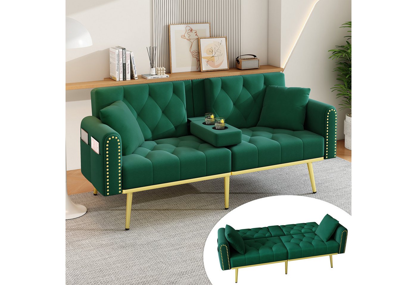 KLAM HOME Schlafsofa Schlafsofa Ausklappbar Mit Verstellbarer Rückenlehne, 2 Sitzer Gästebett In Beige Velvet, Modernes Sofabett Mit Getränkehalter Für Wohnzimmer KLAM HOME Schlafsofa Schlafsofa Ausklappbar Mit Verstellbarer Rückenlehne, 2 Sitzer Gästebett In Beige Velvet, Modernes Sofabett Mit Getränkehalter Für Wohnzimmer von KLAM HOME