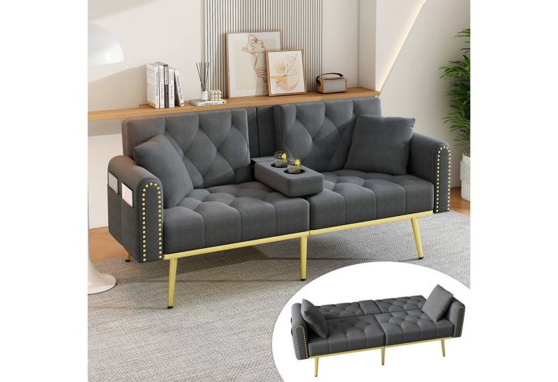 KLAM HOME Schlafsofa Schlafsofa Ausklappbar Mit Verstellbarer Rückenlehne, 2 Sitzer Gästebett In Beige Velvet, Modernes Sofabett Mit Getränkehalter Für Wohnzimmer KLAM HOME Schlafsofa Schlafsofa Ausklappbar Mit Verstellbarer Rückenlehne, 2 Sitzer Gästebett In Beige Velvet, Modernes Sofabett Mit Getränkehalter Für Wohnzimmer von KLAM HOME