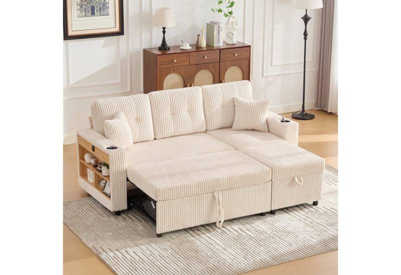 KLAM HOME Schlafsofa Schlafsofa Mit Ausziehbett Und Integriertem Stauraum, Modernes Cord Stoff Sofa Mit USB-C Und LED Beleuchtung, Dreisitzer Funktionssofa Für Wohnzimmer Und Gästebereich KLAM HOME Schlafsofa Schlafsofa Mit Ausziehbett Und Integriertem Stauraum, Modernes Cord Stoff Sofa Mit USB-C Und LED Beleuchtung, Dreisitzer Funktionssofa Für Wohnzimmer Und Gästebereich von KLAM HOME