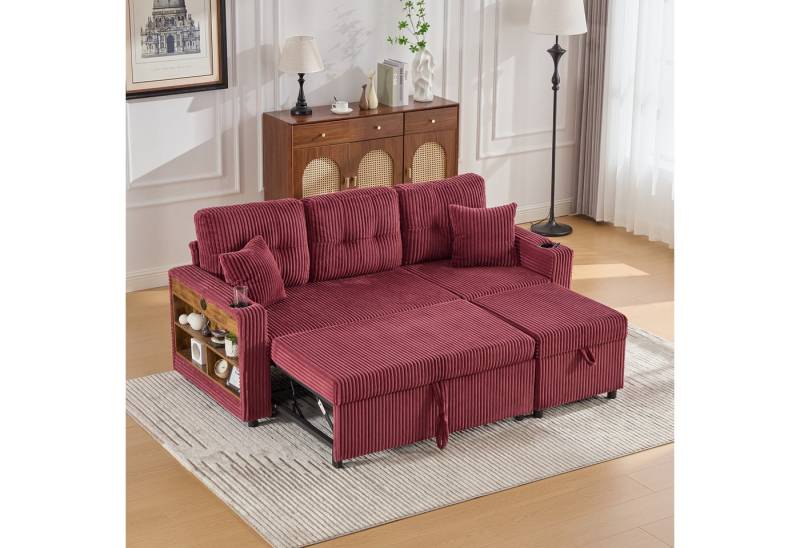 KLAM HOME Schlafsofa Schlafsofa Mit Ausziehbett Und Integriertem Stauraum, Modernes Cord Stoff Sofa Mit USB-C Und LED Beleuchtung, Dreisitzer Funktionssofa Für Wohnzimmer Und Gästebereich KLAM HOME Schlafsofa Schlafsofa Mit Ausziehbett Und Integriertem Stauraum, Modernes Cord Stoff Sofa Mit USB-C Und LED Beleuchtung, Dreisitzer Funktionssofa Für Wohnzimmer Und Gästebereich von KLAM HOME