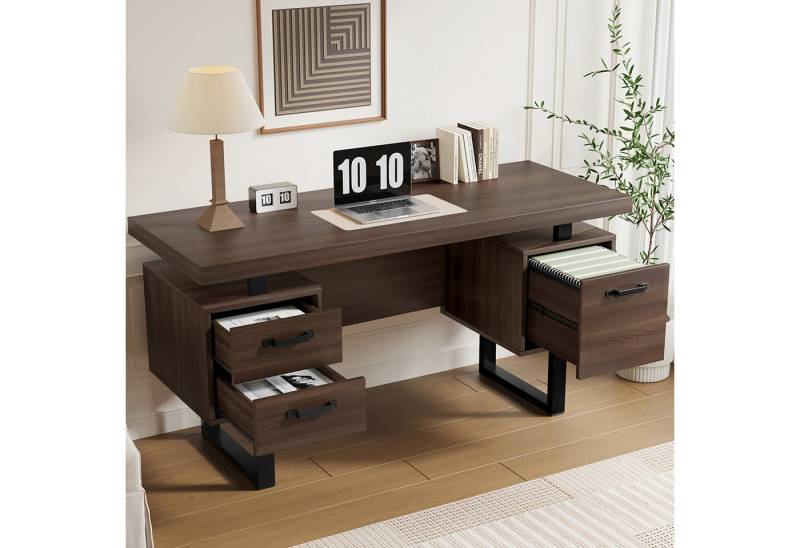 KLAM HOME Schreibtisch 135 x 54 x 76cm Einfacher Büroschreibtisch mit Schublade (Geräumige Schreibtischplatte, effiziente Aufbewahrung), MDF und hochwertiges Stahlrohr, geräuschlose Schublade von KLAM HOME