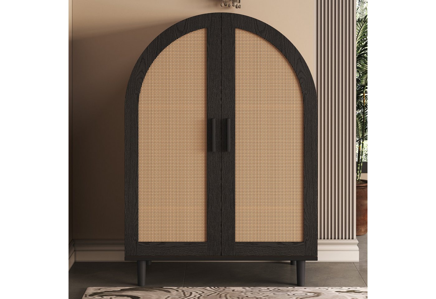 KLAM HOME Schuhschrank Elegantes Sideboard/Schuhschrank mit abgerundeter Außenseite Kommode mit durchbrochenen Rattantüren und drei Regalen KLAM HOME Schuhschrank Elegantes Sideboard/Schuhschrank mit abgerundeter Außenseite Kommode mit durchbrochenen Rattantüren und drei Regalen von KLAM HOME