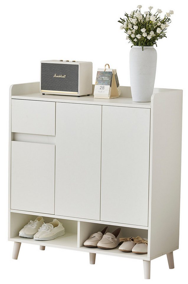 KLAM HOME Schuhschrank Schuhregal Kommode Sideboard mit verstellbaren Einlegeböden 99*35*90cm (für Single-Wohn- und Familiennutzung) mit Massivholzbeinen 1 Schublade Bietet Platz für 12 Paar Schuhe von KLAM HOME