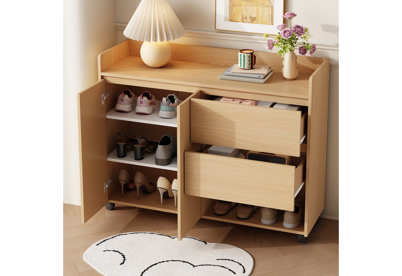 KLAM HOME Schuhschrank Schuhschrank, beweglicher Schuhschrank, Universalrad mit Bremse Oberer Bogen, verstellbare Regale, Dämpfungsscharnier KLAM HOME Schuhschrank Schuhschrank, beweglicher Schuhschrank, Universalrad mit Bremse Oberer Bogen, verstellbare Regale, Dämpfungsscharnier von KLAM HOME