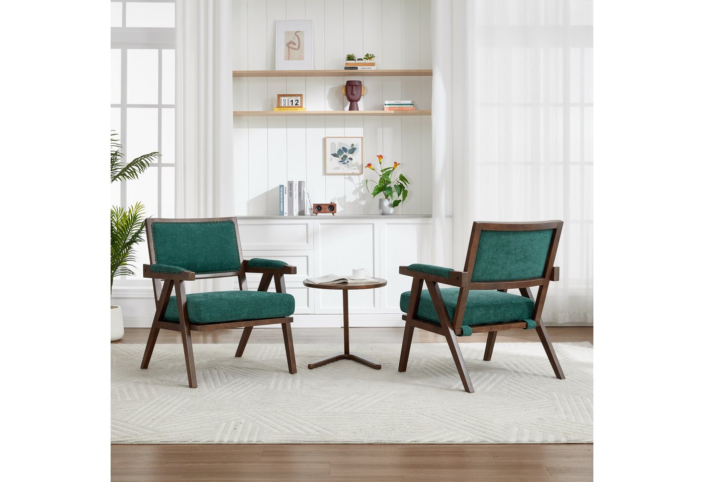 KLAM HOME Sessel Mid-Century Modern Sofasessel mit Armlehnen (Bequemer Loungesessel in Beige mit Holzrahmen), Vielseitiger Sessel für Wohnzimmer und Homeoffice von KLAM HOME