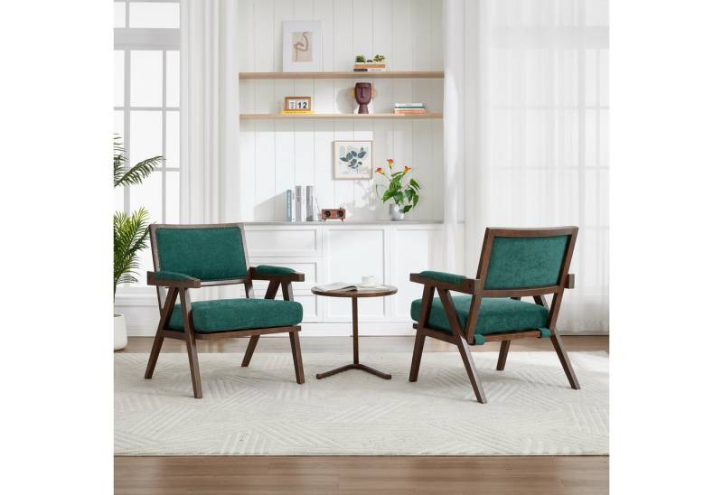 KLAM HOME Sessel Mid-Century Modern Sofasessel mit Armlehnen (Bequemer Loungesessel in Beige mit Holzrahmen), Vielseitiger Sessel für Wohnzimmer und Homeoffice von KLAM HOME