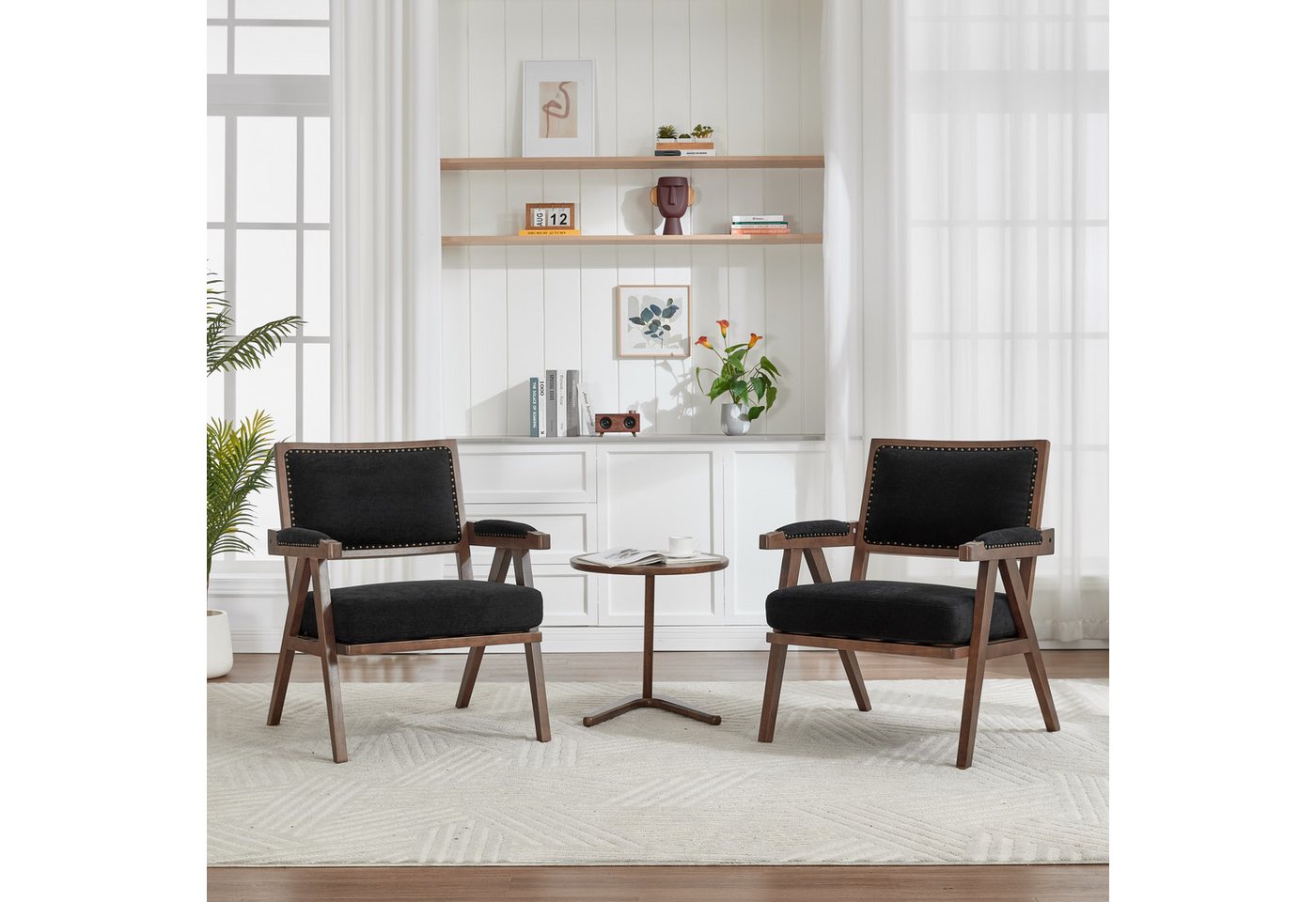 KLAM HOME Sessel Mid-Century Modern Sofasessel mit Armlehnen (Bequemer Loungesessel in Beige mit Holzrahmen), Vielseitiger Sessel für Wohnzimmer und Homeoffice von KLAM HOME