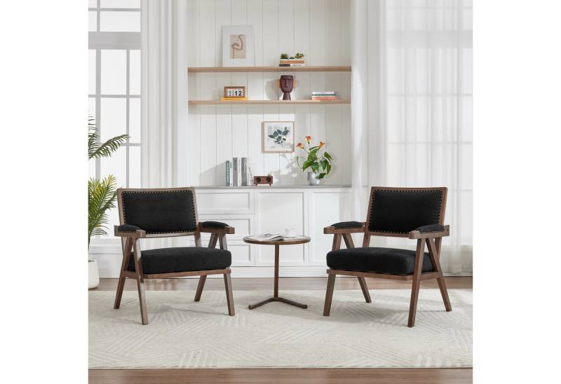 KLAM HOME Sessel Mid-Century Modern Sofasessel mit Armlehnen (Bequemer Loungesessel in Beige mit Holzrahmen), Vielseitiger Sessel für Wohnzimmer und Homeoffice von KLAM HOME