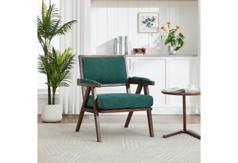 KLAM HOME Sessel Mid-Century Modern Sofasessel mit Armlehnen (Bequemer Loungesessel in Beige mit Holzrahmen), Vielseitiger Sessel für Wohnzimmer und Homeoffice von KLAM HOME