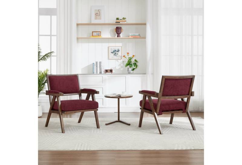 KLAM HOME Sessel Mid-Century Modern Sofasessel mit Armlehnen (Bequemer Loungesessel in Beige mit Holzrahmen), Vielseitiger Sessel für Wohnzimmer und Homeoffice von KLAM HOME