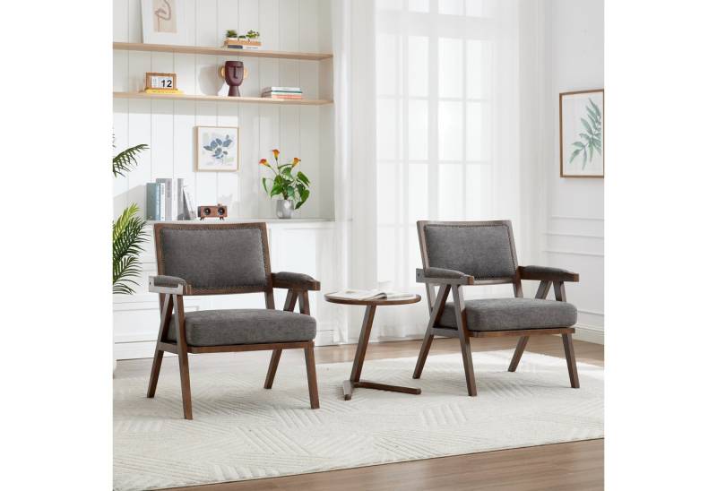 KLAM HOME Sessel Mid-Century Modern Sofasessel mit Armlehnen (Bequemer Loungesessel in Beige mit Holzrahmen), Vielseitiger Sessel für Wohnzimmer und Homeoffice von KLAM HOME