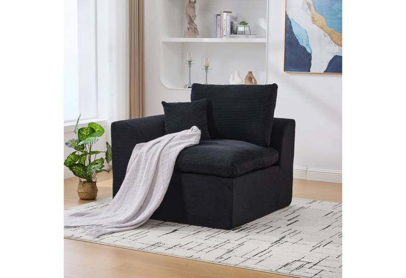KLAM HOME Sessel Moderner Cord Sessel Einzelsitzer im Nordischen Stil (Dunkelgraues Sofa mit Hochwertigem Bezug), Hoch elastischer Schaumstoff für maximalen Sitzkomfort von KLAM HOME