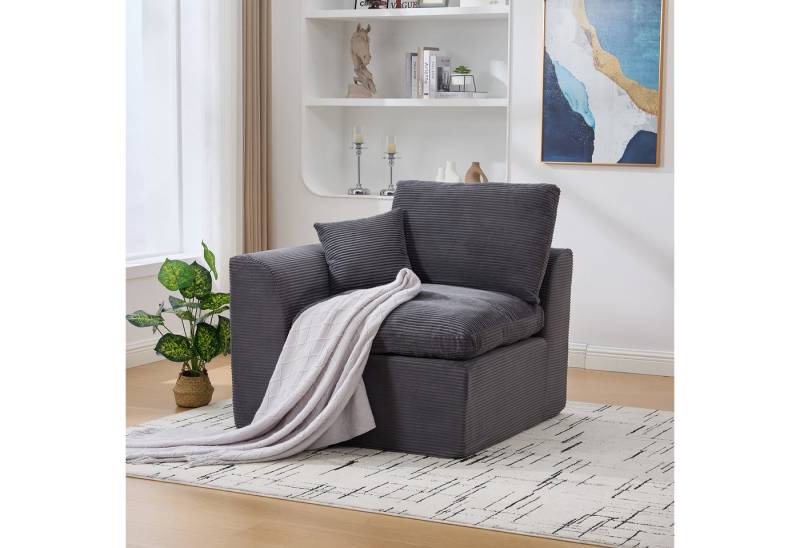 KLAM HOME Sessel Moderner Cord Sessel Einzelsitzer im Nordischen Stil (Dunkelgraues Sofa mit Hochwertigem Bezug), Hoch elastischer Schaumstoff für maximalen Sitzkomfort von KLAM HOME
