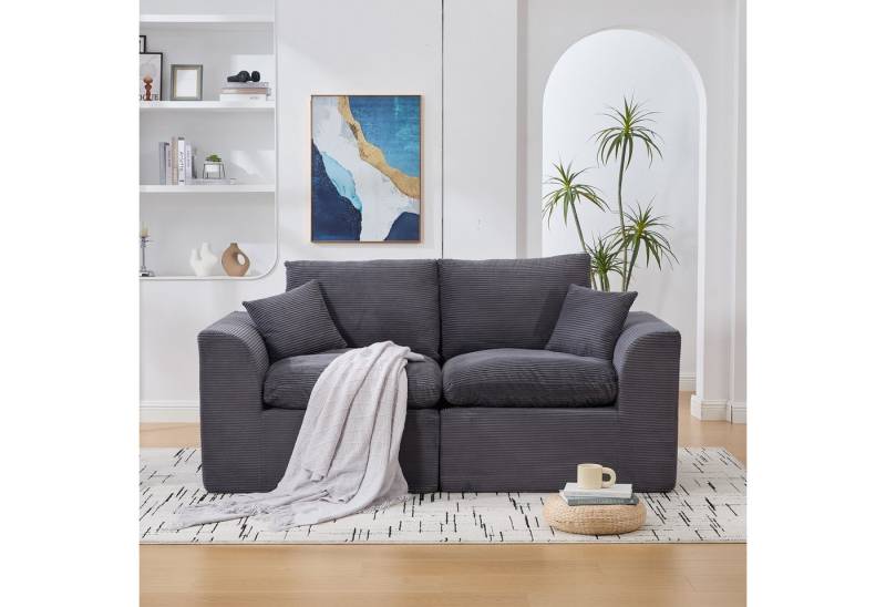 KLAM HOME Sessel Moderner Cord Sessel Einzelsitzer im Nordischen Stil (Dunkelgraues Sofa mit Hochwertigem Bezug), Hoch elastischer Schaumstoff für maximalen Sitzkomfort von KLAM HOME