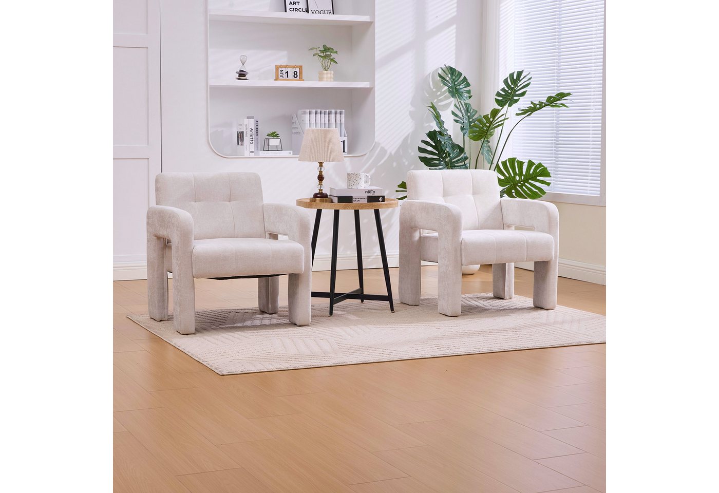 KLAM HOME Sessel Moderner minimalistischer Sessel mit Polster (Bequemer Chenille Sessel mit Armlehnen), Skandinavischer Wohnzimmer Sessel für Entspannung und Komfort von KLAM HOME
