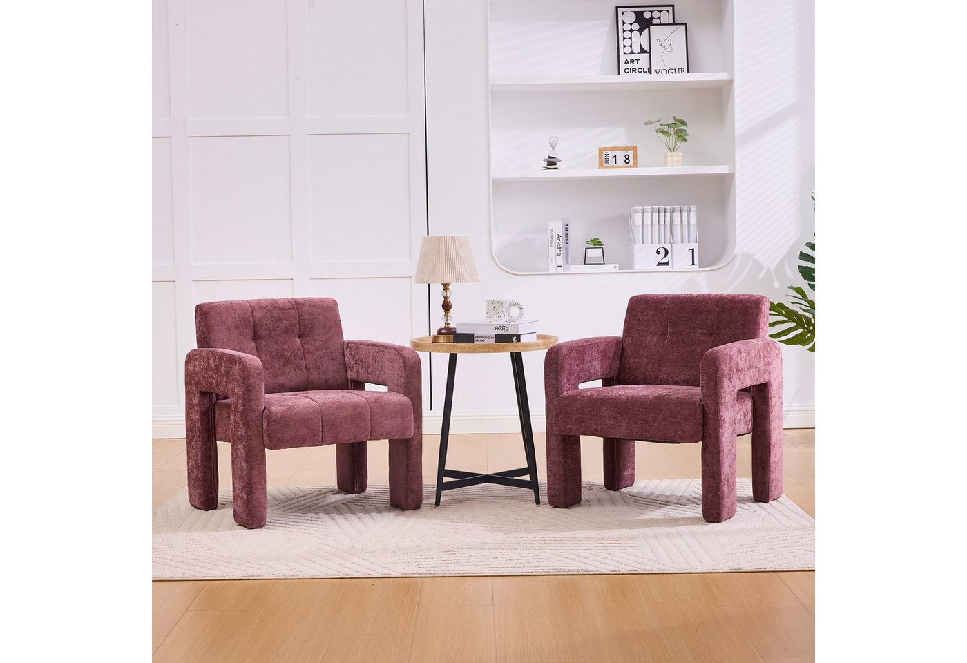 KLAM HOME Sessel Moderner minimalistischer Sessel mit Polster (Bequemer Chenille Sessel mit Armlehnen), Skandinavischer Wohnzimmer Sessel für Entspannung und Komfort von KLAM HOME
