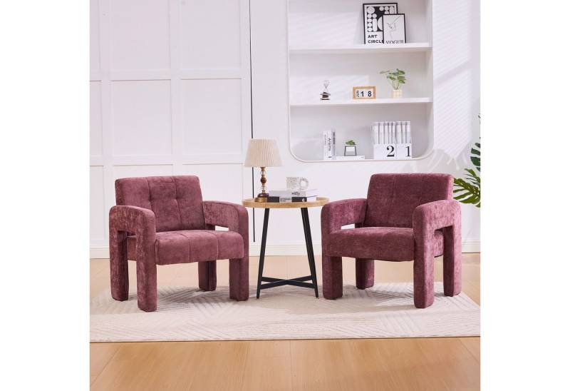 KLAM HOME Sessel Moderner minimalistischer Sessel mit Polster (Bequemer Chenille Sessel mit Armlehnen), Skandinavischer Wohnzimmer Sessel für Entspannung und Komfort von KLAM HOME