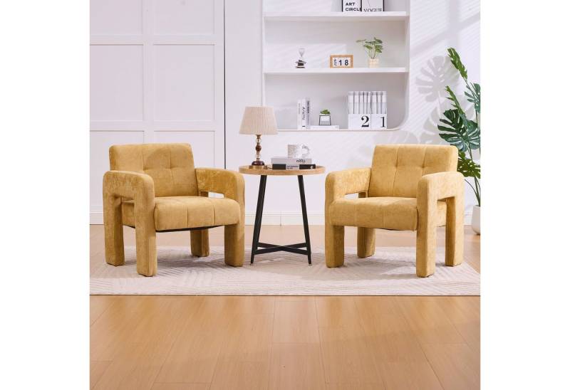 KLAM HOME Sessel Moderner minimalistischer Sessel mit Polster (Bequemer Chenille Sessel mit Armlehnen), Skandinavischer Wohnzimmer Sessel für Entspannung und Komfort von KLAM HOME