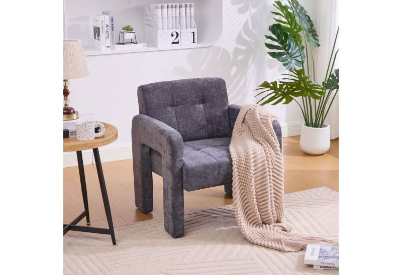 KLAM HOME Sessel Moderner minimalistischer Sessel mit Polster (Bequemer Chenille Sessel mit Armlehnen), Skandinavischer Wohnzimmer Sessel für Entspannung und Komfort von KLAM HOME