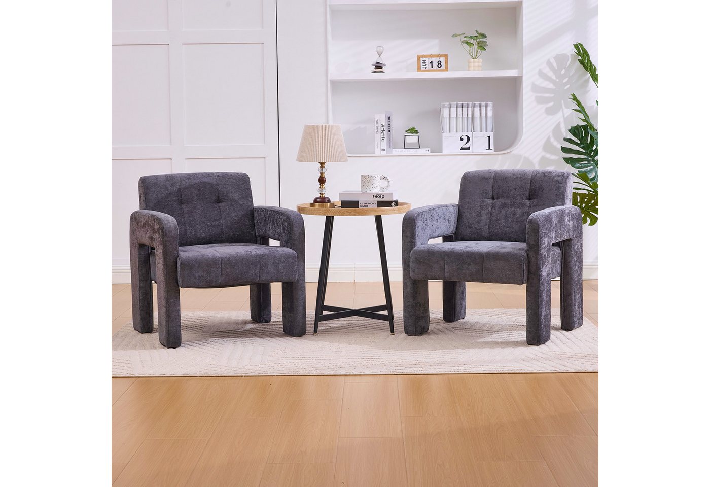 KLAM HOME Sessel Moderner minimalistischer Sessel mit Polster (Bequemer Chenille Sessel mit Armlehnen), Skandinavischer Wohnzimmer Sessel für Entspannung und Komfort von KLAM HOME