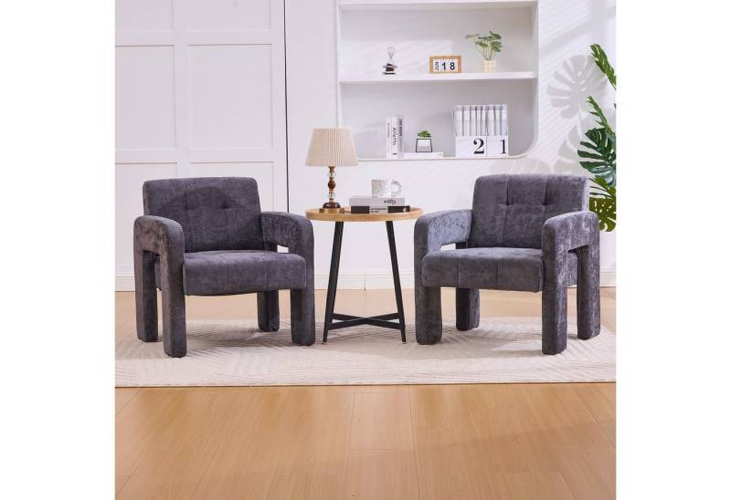 KLAM HOME Sessel Moderner minimalistischer Sessel mit Polster (Bequemer Chenille Sessel mit Armlehnen), Skandinavischer Wohnzimmer Sessel für Entspannung und Komfort von KLAM HOME
