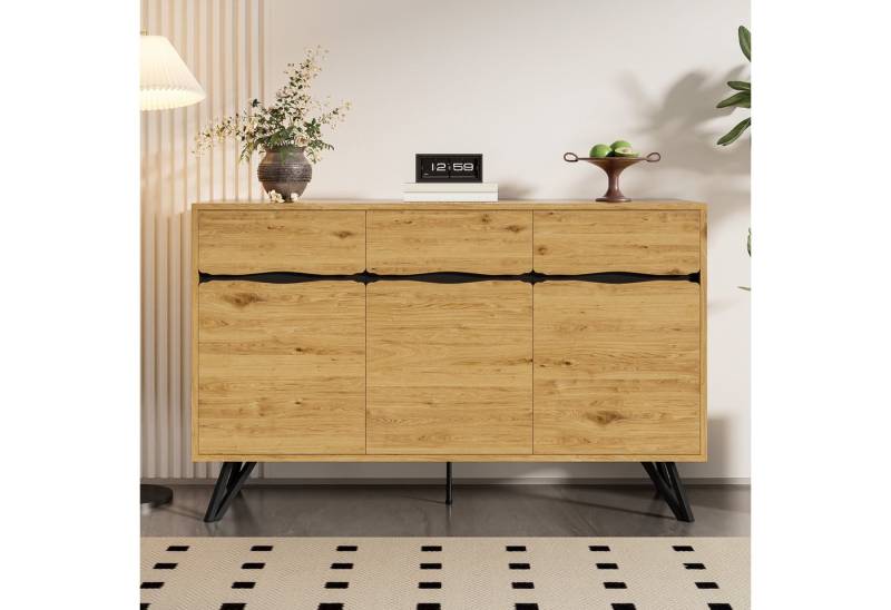KLAM HOME Sideboard 3-Türiges Kommode in Holzoptik mit Metallbeinen, Viel Stauraum (Modernes Design, Stabil & Pflegeleicht), Für Wohnzimmer, Esszimmer, Flur geeignet von KLAM HOME