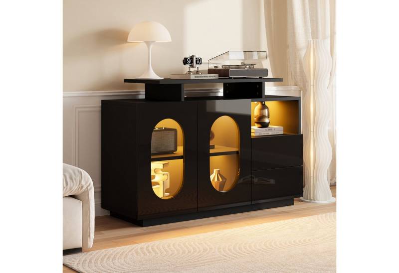 KLAM HOME Sideboard Elegantes LED-Sideboard mit Glasfront und Beleuchtung (Moderne Aufbewahrungslösung für Wohnzimmer), Praktisches Multifunktionsmöbel für stilvolle Räume von KLAM HOME