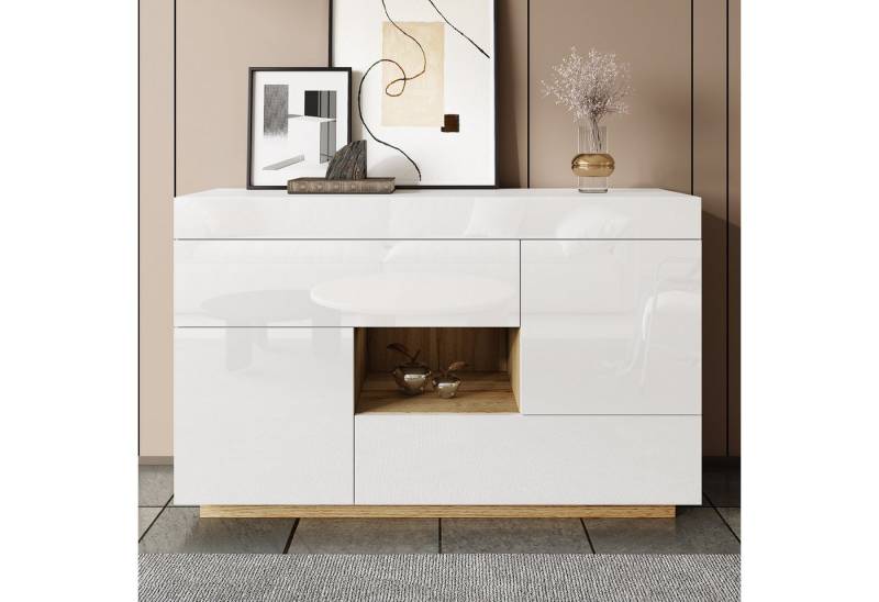 KLAM HOME Sideboard Hochglanz Sideboard, Vitrine, mit farbwechselnder LED-Beleuchtung, Wohnzimmerunterschrank mit Schubladen KLAM HOME Sideboard Hochglanz Sideboard, Vitrine, mit farbwechselnder LED-Beleuchtung, Wohnzimmerunterschrank mit Schubladen von KLAM HOME