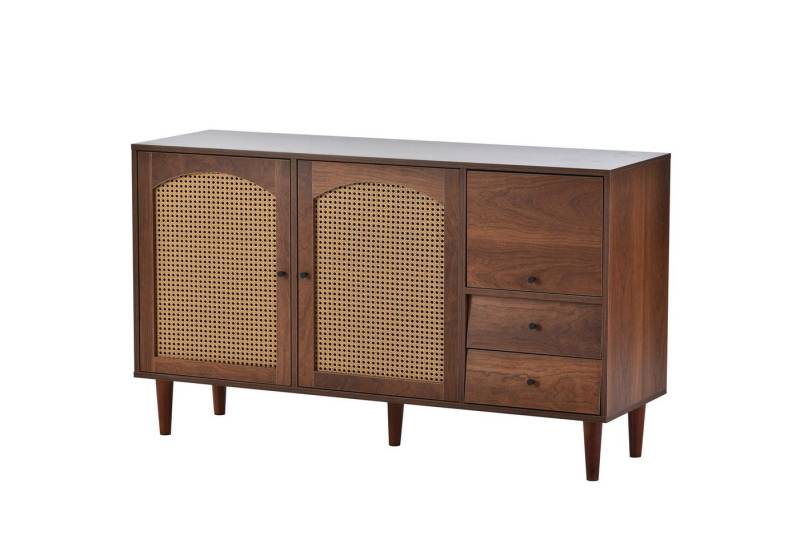 KLAM HOME Sideboard Kommode Mit Rattan Einsatz 130*75.5*40 cm  (mit 3 Türen und 2 unregelmäßigen Schubladen), Esszimmer Anrichte Sideboard Küchenschrank Aufbewahrungsschrank von KLAM HOME