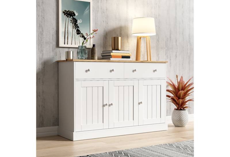 KLAM HOME Sideboard Kommode Wohnzimmerschrank mit gravierter Textur viel Stauraum (2 Schubladen 3 Türen), für Schlafzimmer Wohnzimmer Küche von KLAM HOME