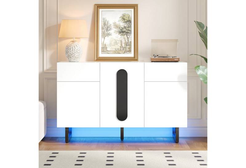 KLAM HOME Sideboard Modernes Sideboard 120cm Weiß Mit 3 Schubladen & 2 Türen (Großzügiger Stauraum Schrank Mit Metallfüßen), Esszimmer Wohnzimmer Küchen Buffet Möbel Für Moderne Einrichtung von KLAM HOME