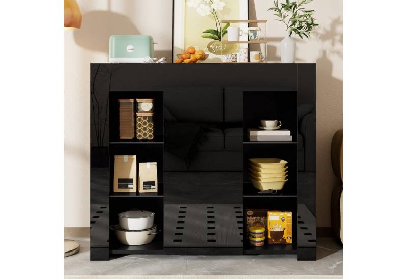 KLAM HOME Sideboard Modernes Weißes Buffet mit Hochglanz-Front – Kompakte (stilvolle Aufbewahrungslösung mit Glasregalen und Schranktür), für Wohnzimmer, Esszimmer oder Küche – 95x35x83 cm von KLAM HOME