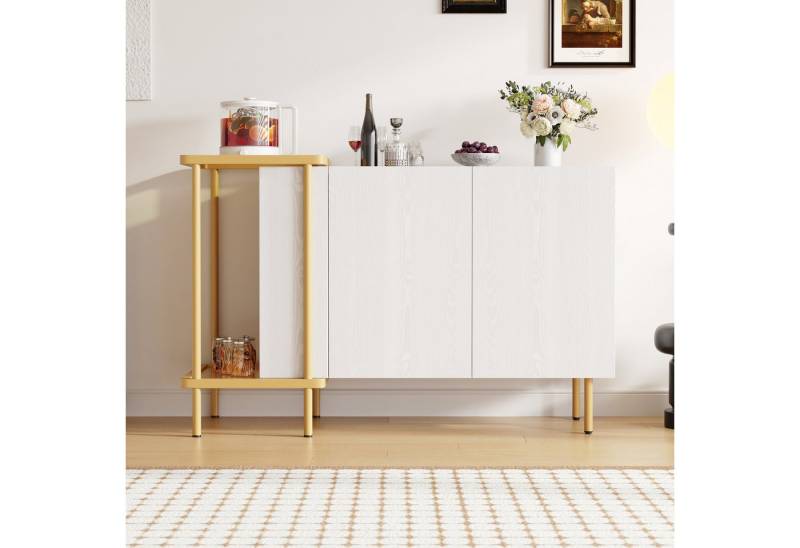 KLAM HOME Sideboard Sideboard Schwarz: 2 Türen, 2 offene Fächer, stylischer Stauraum (Couchtisch Metall/Glas: 120x40x77cm, schwebendes Design), Möbel-Set: Modernes Duo für Wohnzimmer von KLAM HOME