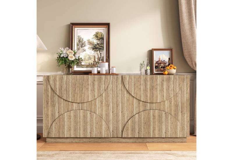 KLAM HOME Sideboard Sideboard mit Regalen, Rebounder, natürliche Holzmaserung, Aufbewahrungsschrank Kommode in natürlicher Holzmaserung von KLAM HOME