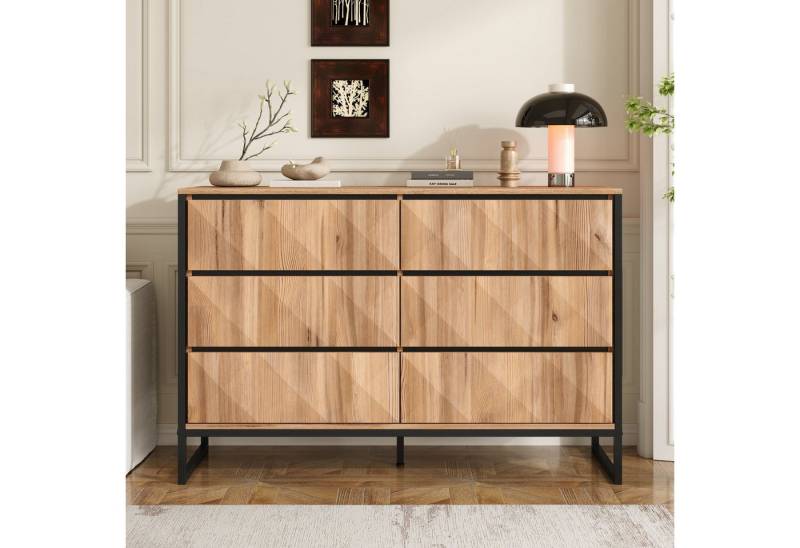 KLAM HOME Sideboard Sideboard und Kommode in Schwarz und natürlichen Holztönen (Elegante Kombination mit Metallbeinen und erhöhten Türen), Modernes Design für stilvolle Aufbewahrungslösungen von KLAM HOME