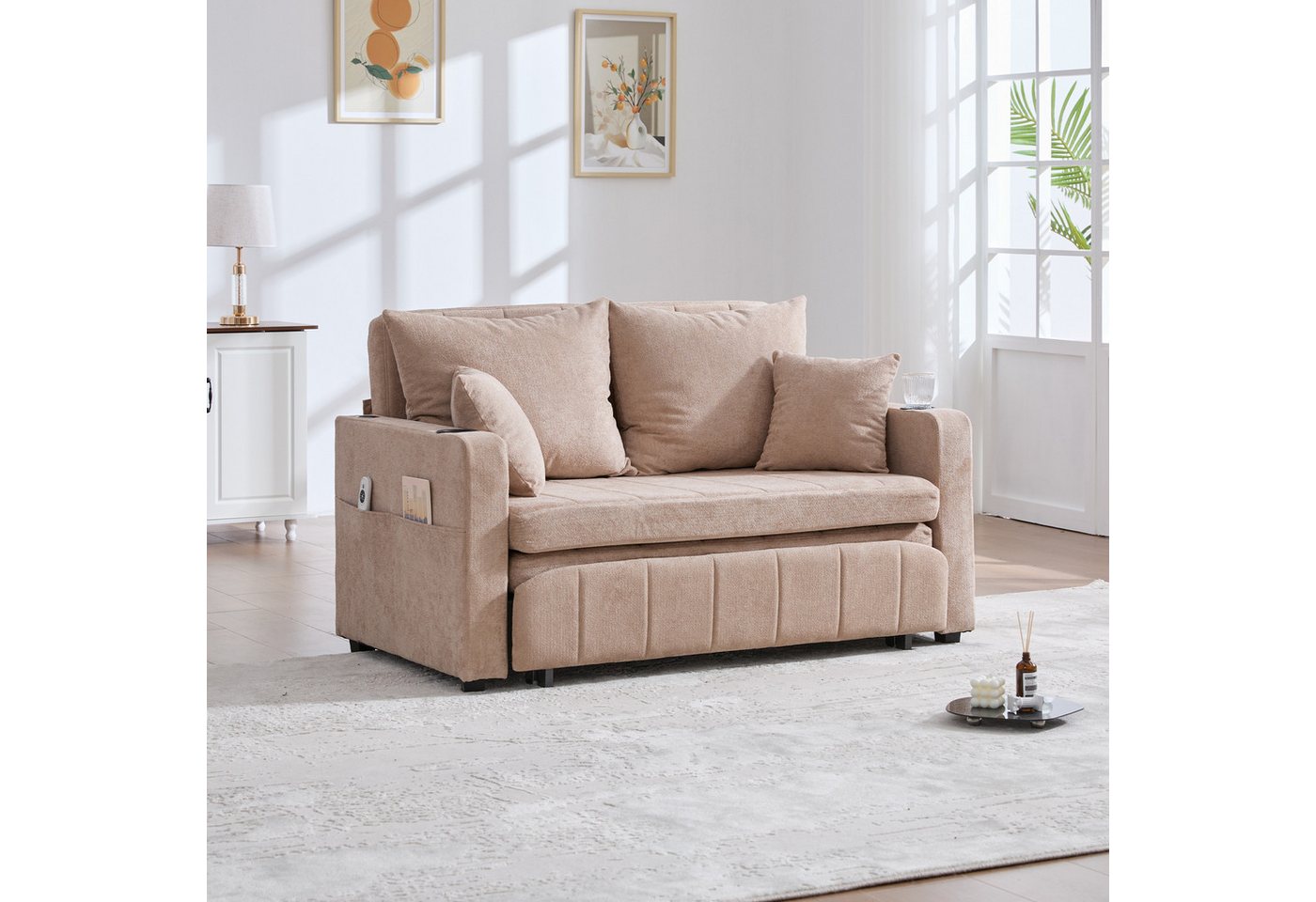 KLAM HOME Sofa 2-in-1 Klappsofa: Ausziehbar mit waschbaren Bezügen, Multifunktions-Sofa: USB-Ladung und Becherhalter, Platzsparend: Mit Staufach und abnehmbarer Hülle KLAM HOME Sofa 2-in-1 Klappsofa: Ausziehbar mit waschbaren Bezügen, Multifunktions-Sofa: USB-Ladung und Becherhalter, Platzsparend: Mit Staufach und abnehmbarer Hülle von KLAM HOME