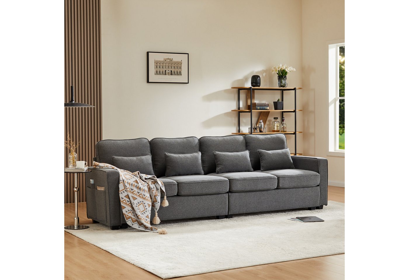 KLAM HOME Sofa 4-Sitzer-Sofa aus Leinenstoff Viersitzer-Sofa mit Armlehnentaschen, für Wohnzimmer Wohnung Büro KLAM HOME Sofa 4-Sitzer-Sofa aus Leinenstoff Viersitzer-Sofa mit Armlehnentaschen, für Wohnzimmer Wohnung Büro von KLAM HOME