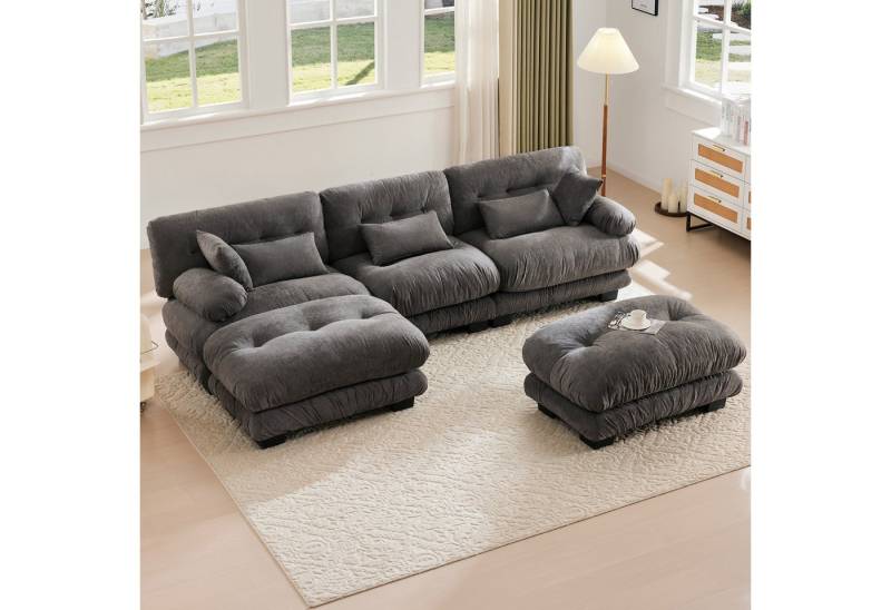 KLAM HOME Sofa Ecksofa Loungesofa 5-Sitzer-Sofa mit 2 Beweglicher Hocker,Velours, Modulares Sofa für Wohnzimmer, Apartments und moderne Haushalte von KLAM HOME