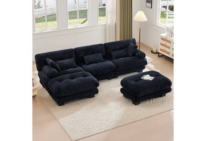 KLAM HOME Sofa Ecksofa Loungesofa 5-Sitzer-Sofa mit 2 Beweglicher Hocker,Velours, Modulares Sofa für Wohnzimmer, Apartments und moderne Haushalte von KLAM HOME