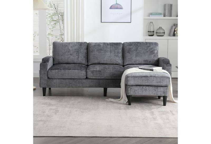 KLAM HOME Sofa Loungesofa Schlafsofa 4-Sitzer-Sofa mit Hocker & Stauraum, mit Chenille-Stoff mit robuste Kunststofffüßen, geeignet für Wohnzimmer, Schlafzimmer von KLAM HOME