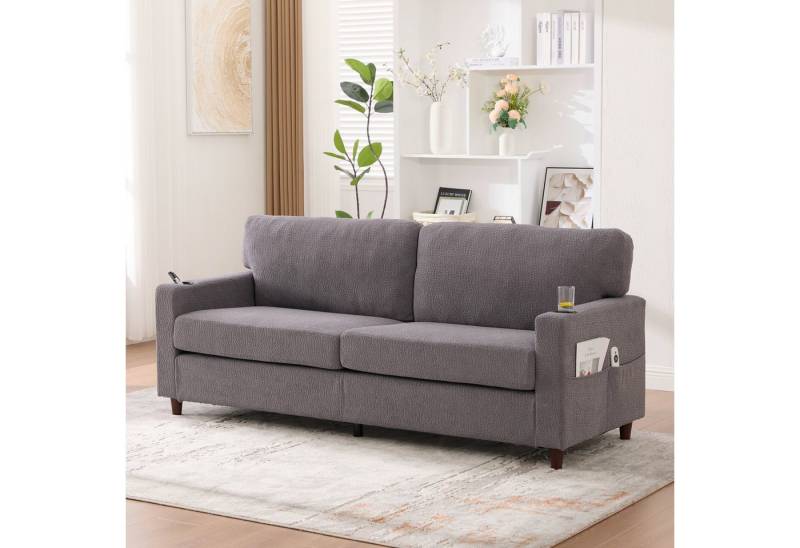 KLAM HOME Sofa Modernes 2-Sitzer Sofa mit USB-C Ladeanschluss und LED-Beleuchtung, Hochwertiger Chenille Stoffbezug mit integrierten Getränkehaltern, Bequeme Zweisitzer Couch für Wohnzimmer, Büro und Home-Office von KLAM HOME