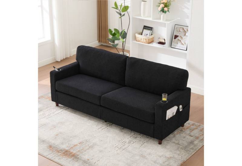 KLAM HOME Sofa Modernes 2-Sitzer Sofa mit USB-C Ladeanschluss und LED-Beleuchtung, Hochwertiger Chenille Stoffbezug mit integrierten Getränkehaltern, Bequeme Zweisitzer Couch für Wohnzimmer, Büro und Home-Office von KLAM HOME