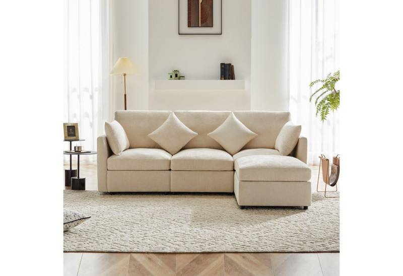KLAM HOME Sofa Modernes Design Chenille-Stoffsofa Dreisitzer-Sofa Viersitzer-Sofa, L-förmiges Ecksofa mit Fußhocker geeignet für Wohnungen Wohnzimmer von KLAM HOME