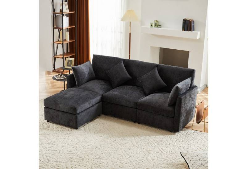KLAM HOME Sofa Modernes Design Chenille-Stoffsofa Dreisitzer-Sofa Viersitzer-Sofa, L-förmiges Ecksofa mit Fußhocker geeignet für Wohnungen Wohnzimmer von KLAM HOME