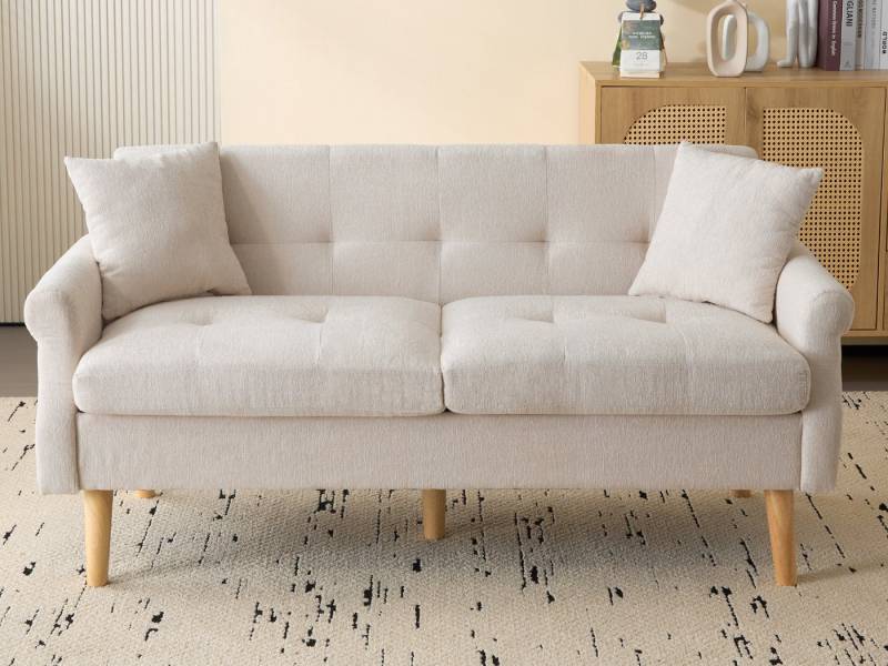 KLAM HOME Sofa Modernes Design Polstersofa mit dicken Kissen Holzbeinen und Armlehne, 2-Sitzer Chenille-Stoff Doppelsofa mit Relaxfunktion, geeignet für Wohnzimmer, Schlafzimmer, Wohnung von KLAM HOME