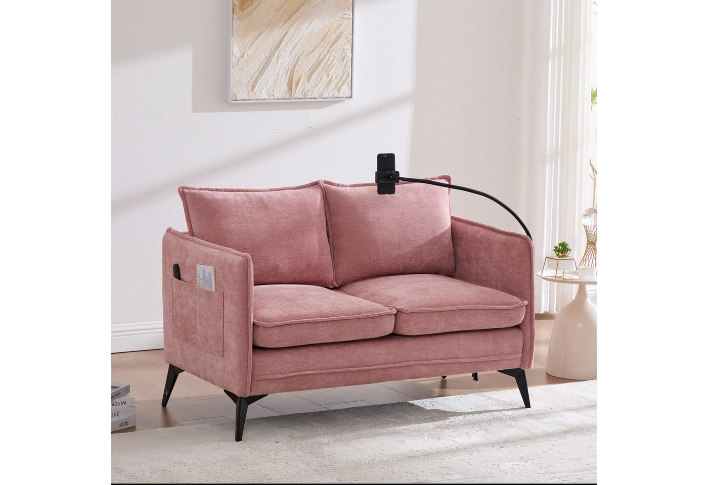 KLAM HOME Sofa Modernes Doppelsofa Kleines Stoffsofa Sessel mit Lagerung Seitentasche, Polstersofa mit USB/Typ C-Ladefunktion & Handyhalter, für Wohnzimmer, Schlafzimmer, Wohnung, Balkon,127 x 69 x 66cm KLAM HOME Sofa Modernes Doppelsofa Kleines Stoffsofa Sessel mit Lagerung Seitentasche, Polstersofa mit USB/Typ C-Ladefunktion & Handyhalter, für Wohnzimmer, Schlafzimmer, Wohnung, Balkon,127 x 69 x 66cm von KLAM HOME
