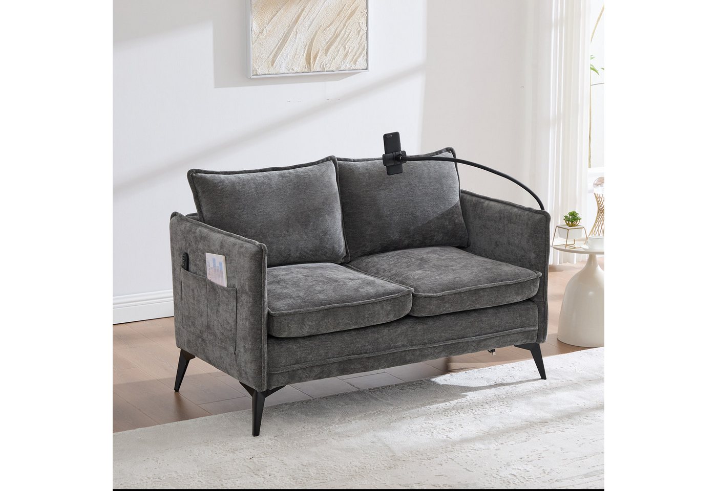 KLAM HOME Sofa Modernes Doppelsofa Kleines Stoffsofa Sessel mit Lagerung Seitentasche, Polstersofa mit USB/Typ C-Ladefunktion & Handyhalter, für Wohnzimmer, Schlafzimmer, Wohnung, Balkon,127 x 69 x 66cm KLAM HOME Sofa Modernes Doppelsofa Kleines Stoffsofa Sessel mit Lagerung Seitentasche, Polstersofa mit USB/Typ C-Ladefunktion & Handyhalter, für Wohnzimmer, Schlafzimmer, Wohnung, Balkon,127 x 69 x 66cm von KLAM HOME