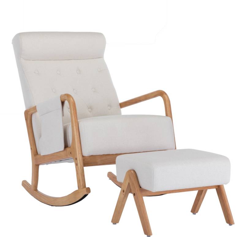 KLAM HOME Stuhl Moderne gepolsterte Schaukelstühle mit Hocker gepolstert Rückenlehne (Hohe Rückenlehne und ergonomisch), Relaxsessel mit Kopfstütze für Balkon Schlaf- und Arbeitszimmer von KLAM HOME