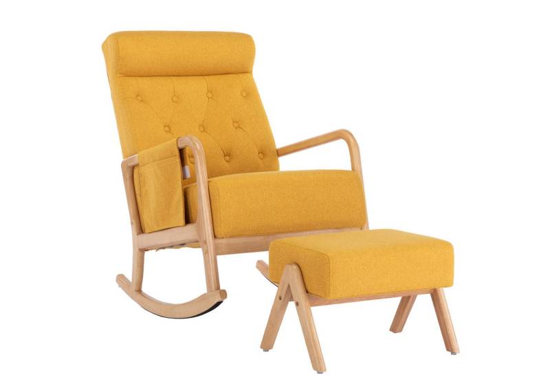 KLAM HOME Stuhl Moderne gepolsterte Schaukelstühle mit Hocker gepolstert Rückenlehne (Hohe Rückenlehne und ergonomisch), Relaxsessel mit Kopfstütze für Balkon Schlaf- und Arbeitszimmer von KLAM HOME